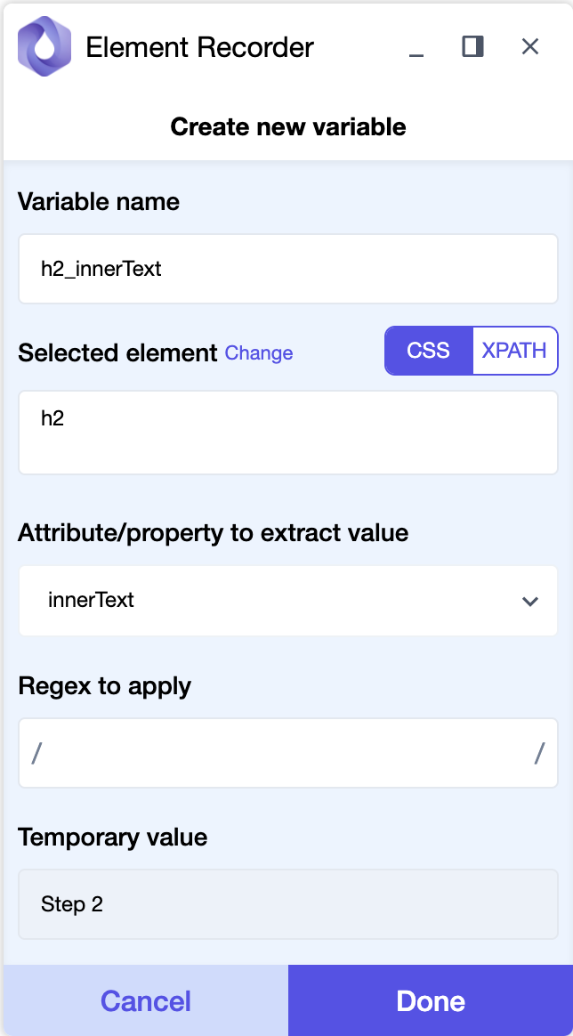 add variable from element - details